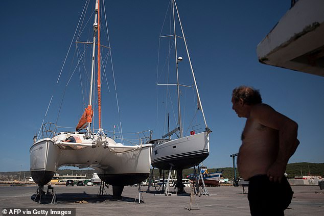 A catamaran which was attacked by killer whales while sailing in the Strait of Gibraltar being repaired last week