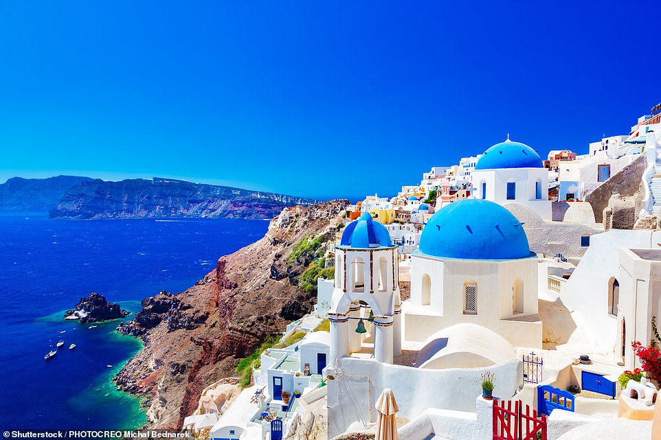 Santorini (above) tops the list, generated by CV Villas, thanks to being the most popular European spot in 47 countries around the world, including the U.S, Finland , Colombia, Bolivia, India , Australia and New Zealand