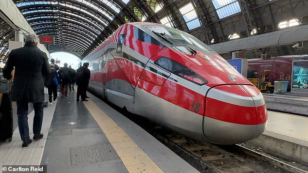 Carlton Reid left his home in Newcastle and set out for Valetta by rail, ferry and bicycle. Above is the high-speed train he caught from Milan to Rome