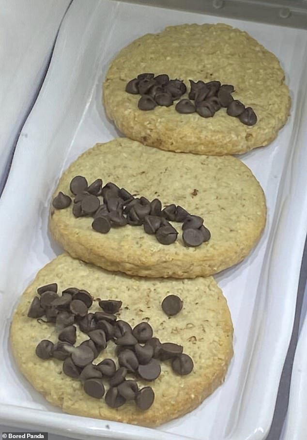 Someone forgot to add the chocolate chips before baking the cookies so they decided to place them on top afterwards