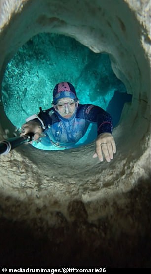 In the 42-second-long clip, Tiffany Marie Owen , 30, from St. Petersburg, Florida, can be seen taking a breath before calmly plunging to the depths