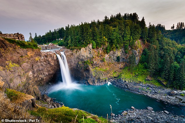 Peter was driven 35 minutes out of Seattle to Snoqualmie Falls (above), which is 100ft higher than Niagara Falls
