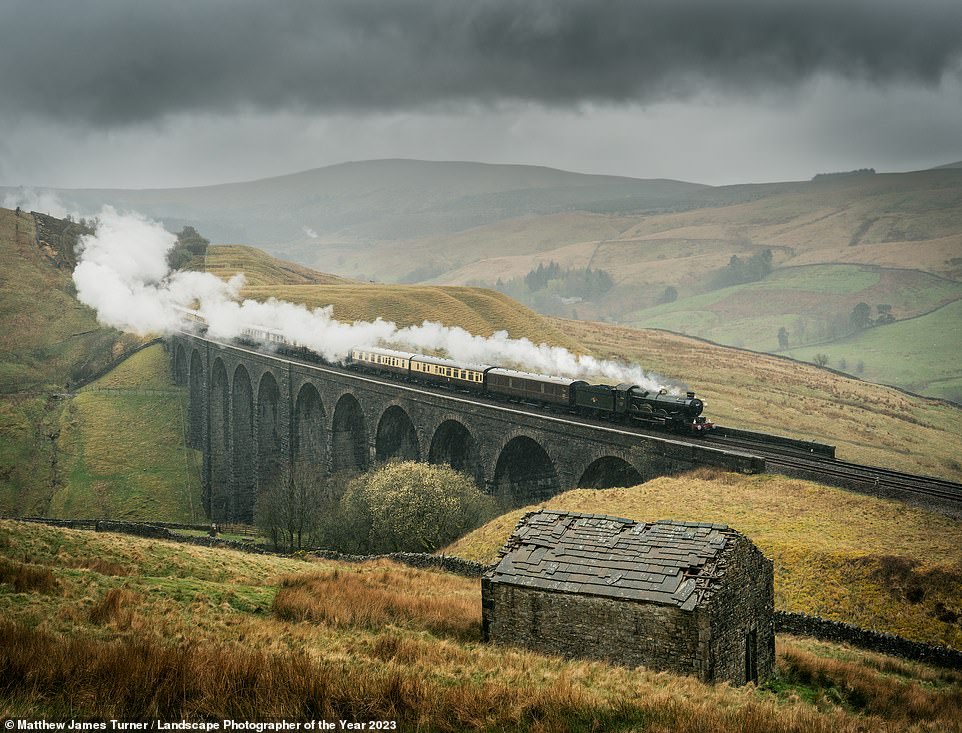 This evocative photograph shows locomotive 7029 Clun Castle hauling the Cumbrian Mountaineer Express north on the Settle-Carlisle Railway over Cumbria's Arten Gill Viaduct. Photographer Matthew James Turner remarks: 'Standing alone in the pouring rain for this picture was definitely worth it once the train arrived, as the stormy conditions and powerful steam trail combined to create a timeless railway scene.' The shot is highly commended in the My Railway Journey category