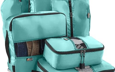 Gorilla Grip 6 Piece Packing Cubes Set, Compression Space Saving Organizers for Suitcases and Luggage, Mesh Window Bags, Travel Essentials for Carry On, Clothes and Shoes, Cube with Zipper, Turquoise