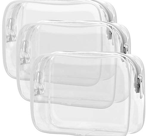 PACKISM Clear Toiletry Bag, 3 Pack TSA Approved Toiletry Bag Quart Size Bag, Travel Makeup Cosmetic Bag for Women Men, Carry on Airport Airline Compliant Bag, White (for age 12 or above)