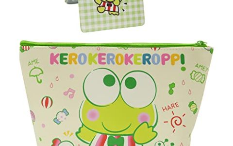 Rondlaho Kawaii Frog Travel Cosmetic Bag with Mirror, Large Capacity Cartoon Cosmetic Pouch Makeup Bag with Zipper, PU Travel Toiletry Bag Makeup Accessories Organizer, Foldable Storage Bags
