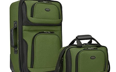 U.S. Traveler Rio Rugged Fabric Expandable Carry-on Luggage, 2 Wheel Rolling Suitcase, Green, Set