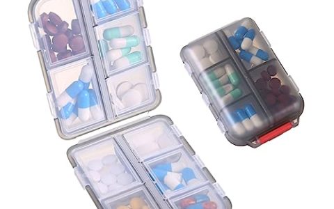 Zuihug 1Pack Travel Pill Organizer – 10 Compartments Pill Case, Compact and Portable Pill Box, Perfect for On-The-Go Storage, Pill Holder for Purse Gray