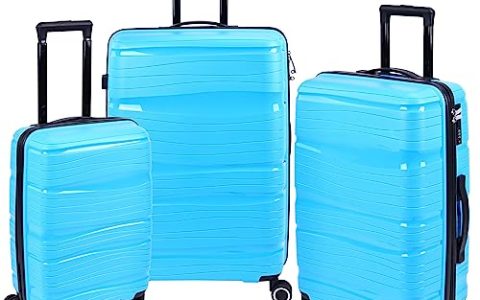 Elevon 20-Inch, 24-Inch, 28-Inch Hard Side Suitcase Luggage with Spinner Wheels, Blue, Set of 3