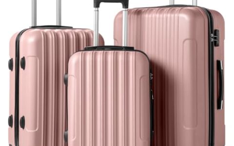 Karl home Luggage Set of 3 Hardside Carry on Suitcase Sets with Spinner Wheels & TSA lock, Portable Lightweight ABS Luggages for Travel, Business – Rose Gold (20/24/28)