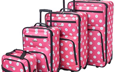Rockland Polka Softside Upright Luggage Set, Expandable, Lightweight, Pink Dots, 4-Piece (14/19/24/28)