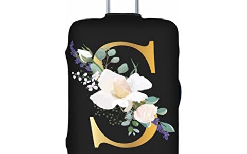 Flower Lette S Black Luggage Cover Elastic Washable Stretch Suitcase Protector Anti-Scratch Travel Suitcase Cover for Kid and Adult S (18-21 inch suitcase)