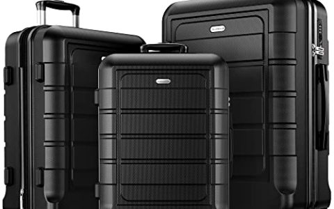 SHOWKOO Luggage Sets Expandable PC+ABS Durable Suitcase Double Wheels TSA Lock 3pcs Black