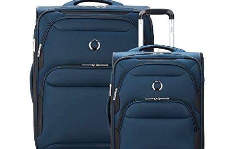 DELSEY PARIS Sky Max 2.0 Softside Expandable Luggage with Spinners 2PC, Blue, 2-Piece Set (21/24)