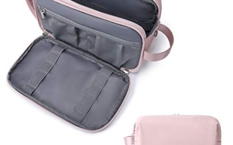 BAGSMART Toiletry Bag for Women, Cosmetic Makeup Bag Organizer, Travel Bag for Toiletries, Dopp Kit Water-resistant Shaving Bag for Accessories, Pink-Standard