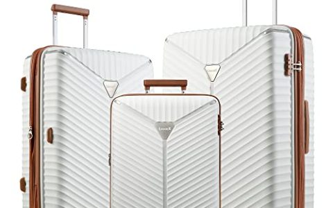 LUGGEX White Luggage Sets 3 Piece, PP Lightweight Carry On Luggage Set with Spinner Wheels, Expandable Lightweight suitcase set of 3 without USB Port