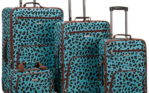 Rockland Jungle Softside Upright Luggage, Blue Leopard, 4-Piece Set (14/29/24/28)