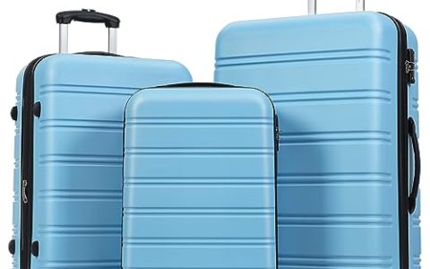 Merax Luggage Sets of 3 Piece Carry on Suitcase Airline Approved,Hard Case Expandable Spinner Wheels (Sky Blue)