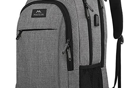 MATEIN Travel Laptop Backpack, Business Anti Theft Slim Durable Laptops Backpack with USB Charging Port, Water Resistant College School Computer Bag Gift for Men & Women Fits 15.6 Inch Notebook, Grey