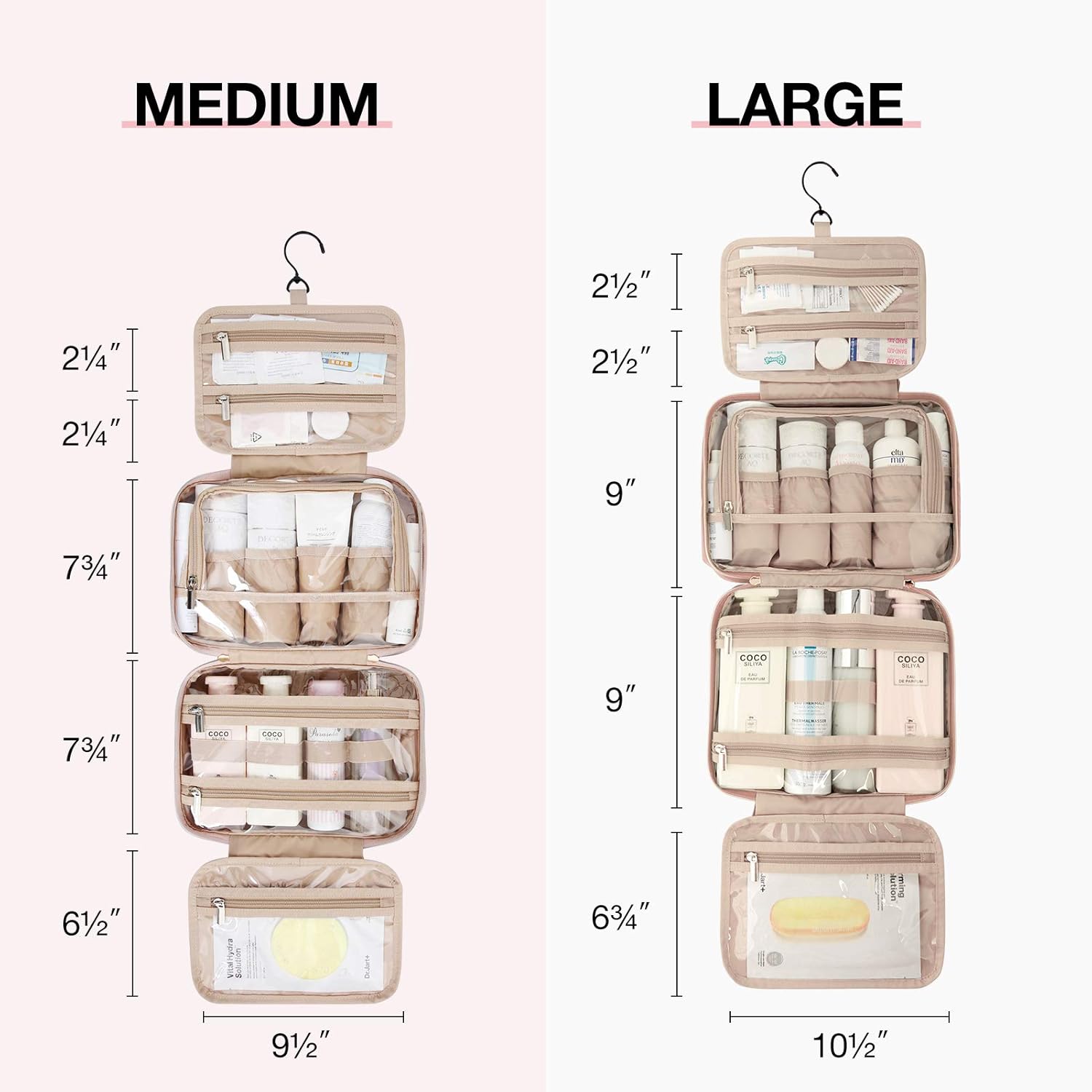 BAGSMART Toiletry Bag Hanging Travel Makeup Organizer with TSA Approved Transparent Cosmetic Bag Makeup Bag for Full Sized Toiletries, Large-Pink