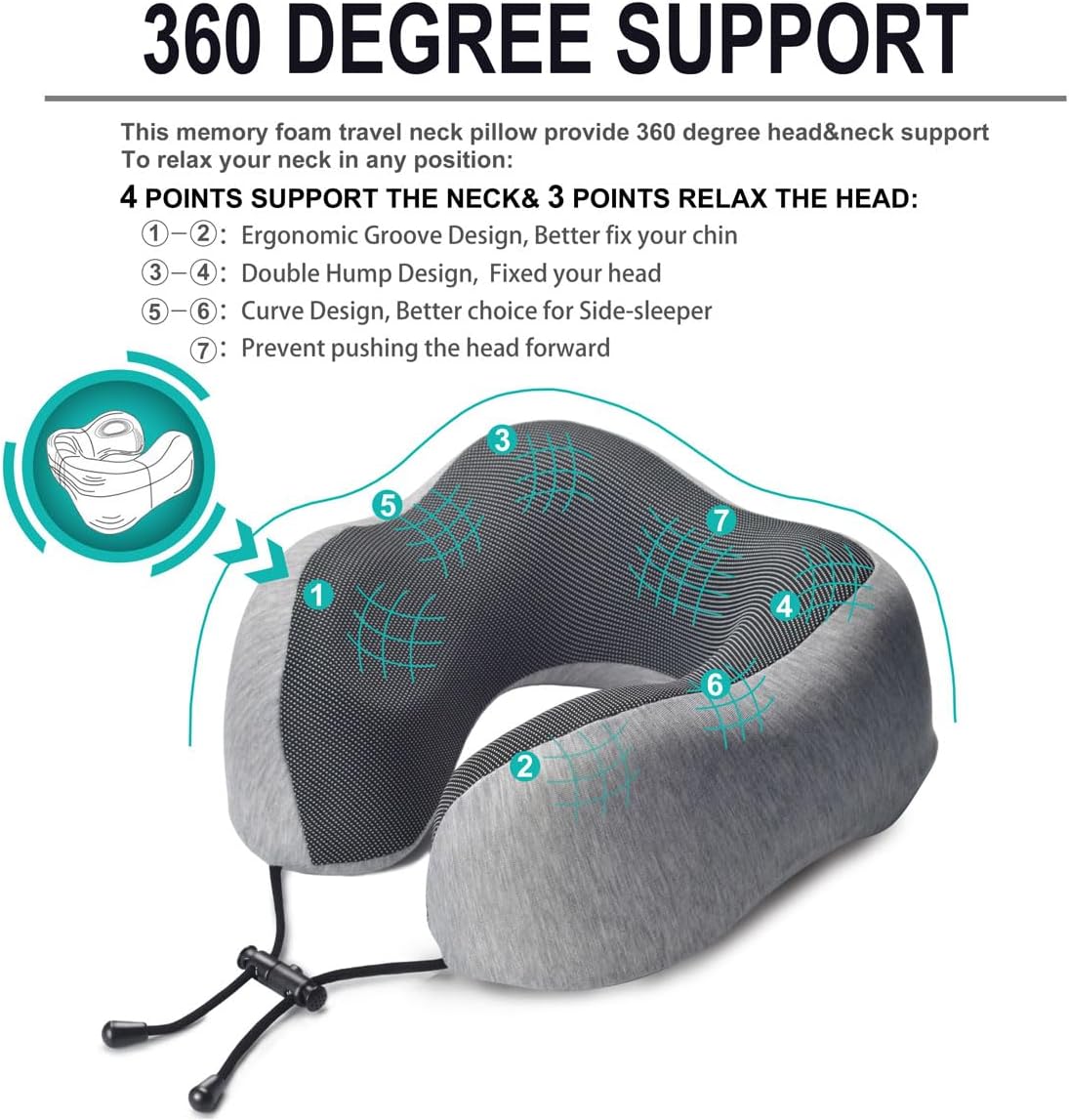 napfun Neck Pillow for Traveling, Upgraded Travel Neck Pillow for Airplane 100% Pure Memory Foam Travel Pillow for Flight Headrest Sleep, Portable Plane Accessories, Light Grey